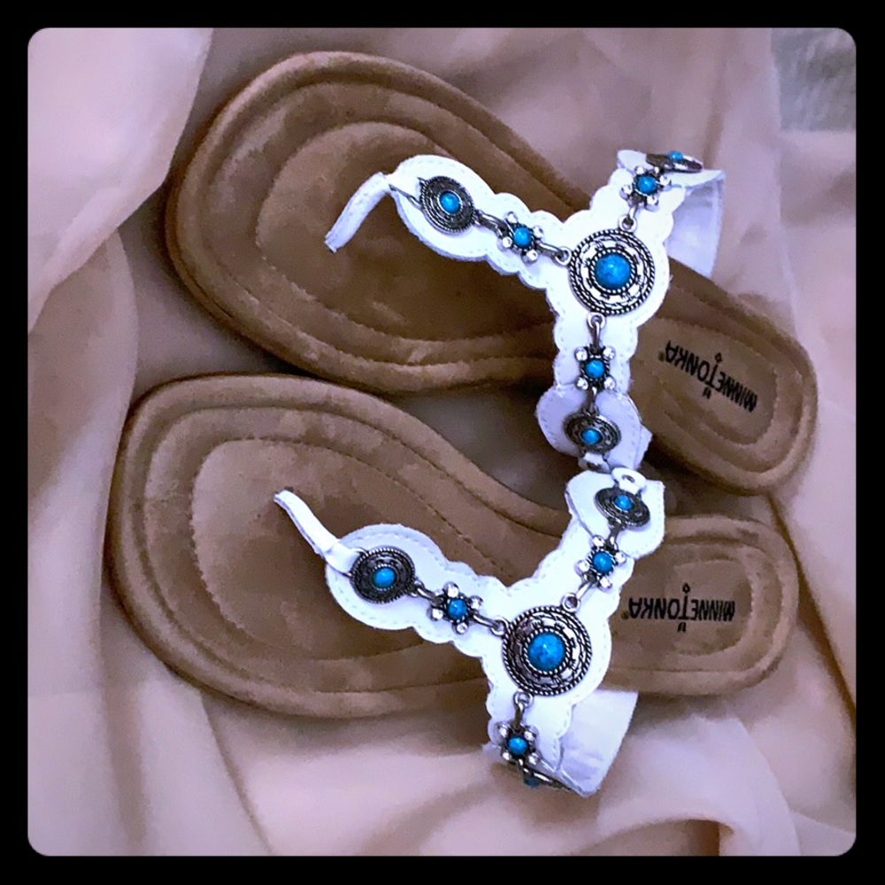Women’s stacked sandals. Turquoise. 9.5